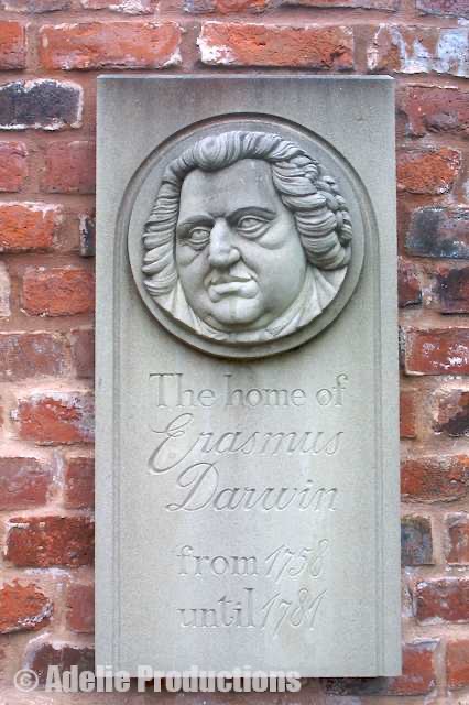 <b>Erasmus Darwin, plaque, Darwin House</b><br/>&ldquo;...the fat man with a way for words and a belief that life on Earth must have evolved from simple animals to more complex beasts.&rdquo;