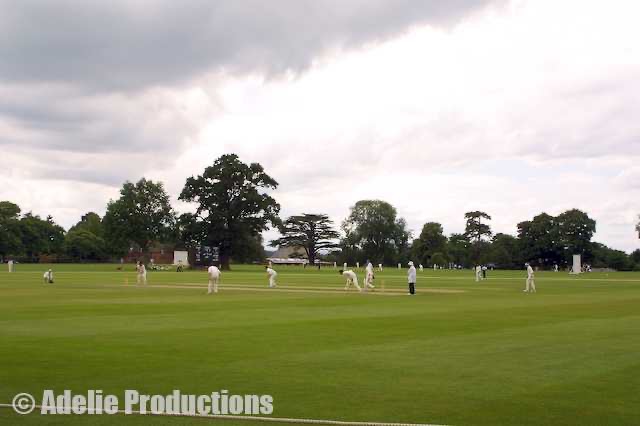 <b>Cricket game, Shrewsbury School</b><br/>&ldquo;...a game of cricket was being played on the green and, with the boys dressed all in whites and shouting encouragements like &ldquo;well bowled Anthony,&rdquo; the whole school exuded an air of gentility.&rdquo;